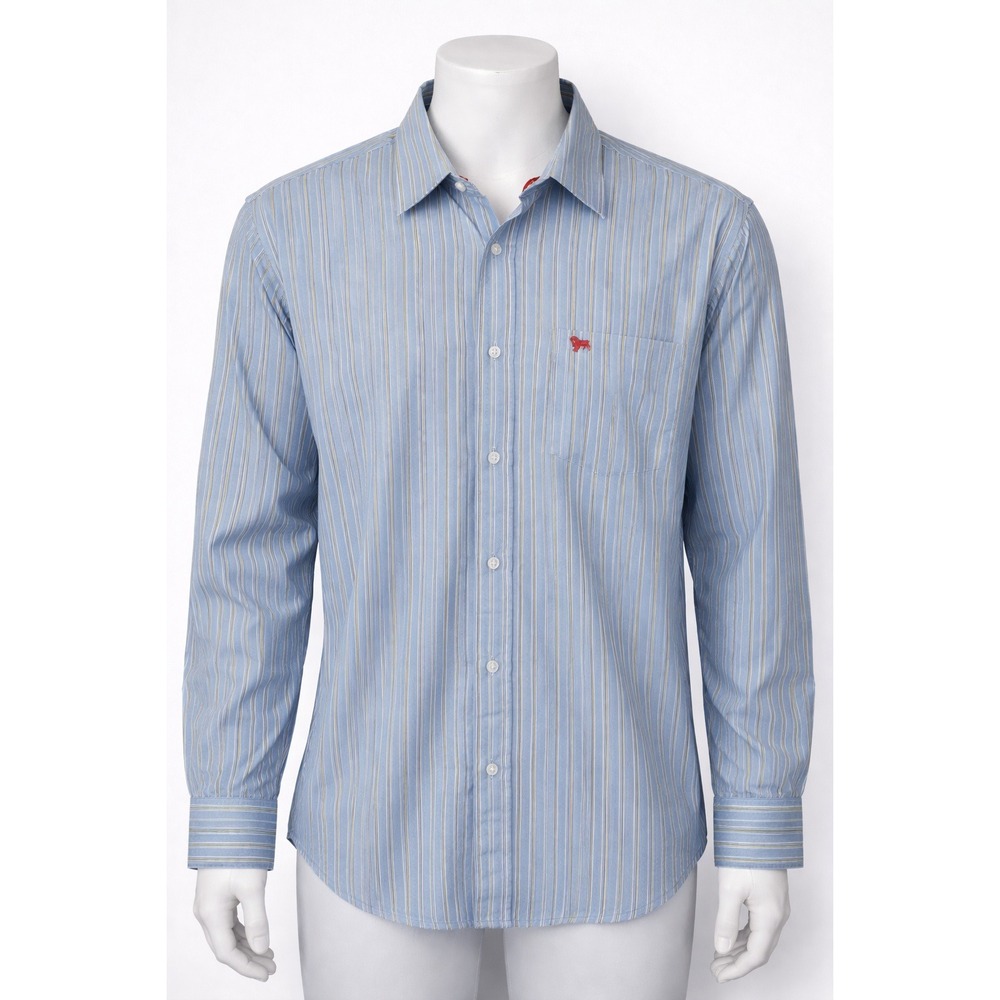 Aeropostale Men Slim Fit Sz L Striped Button‎ Down Shirt Orange Dog Logo READ
